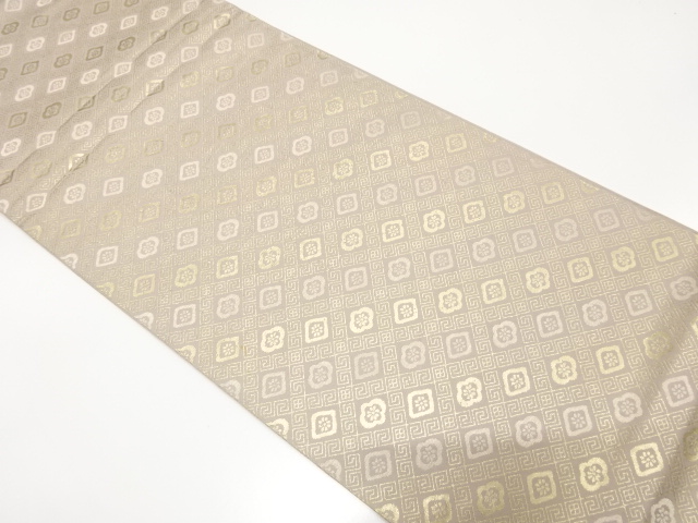 JAPANESE KIMONO / ANTIQUE FUKURO OBI / SILK / WOVEN FLOWER & GRID